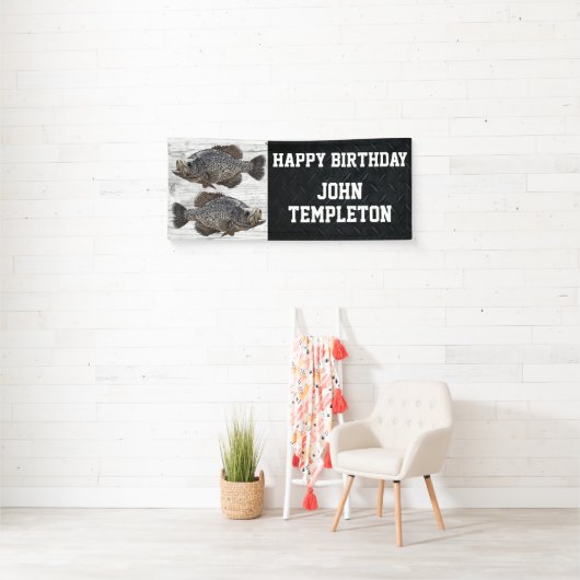 Happy Birthday Crappie Gevist Angler Party Spandoek (Insitu)