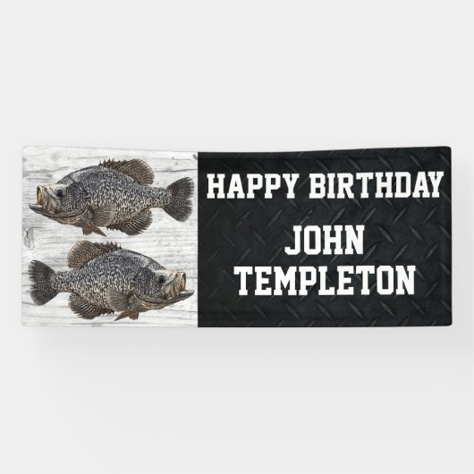 Happy Birthday Crappie Gevist Angler Party Spandoek (Horizontaal)