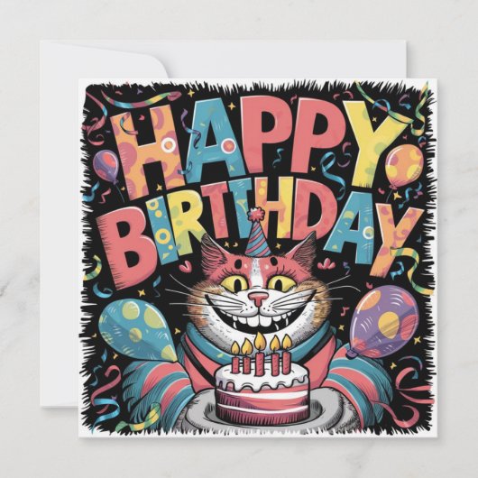 Happy Birthday Crazy Cat Kaart (Voorkant)