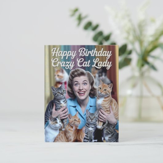 Happy Birthday Crazy Cat Lady Briefkaart (Staand voorkant)