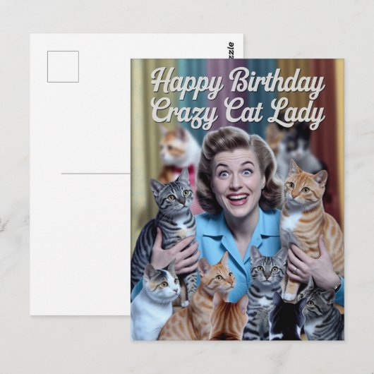 Happy Birthday Crazy Cat Lady Briefkaart (Voorkant / Achterkant)
