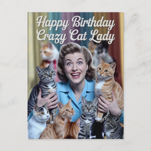 Happy Birthday Crazy Cat Lady Briefkaart (Voorkant)