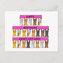 Happy Birthday Crazy Cat Lady, Cartoon Cats. Briefkaart