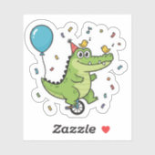 Happy Birthday Crocodile Circus Theme Cartoon Sticker (Vel)