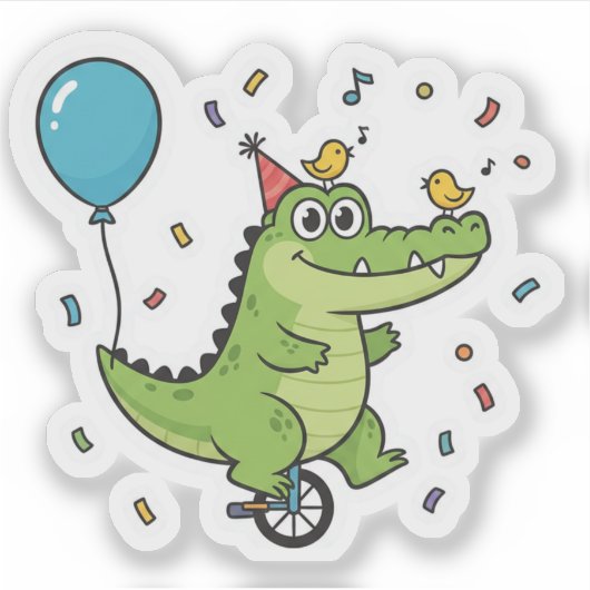 Happy Birthday Crocodile Circus Theme Cartoon Sticker (Voorkant)