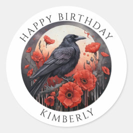 Happy birthday crow vogelbloemen Sticker