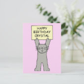 Happy Birthday Crystal Cartoon Cat Briefkaart (Staand voorkant)