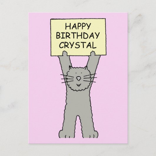 Happy Birthday Crystal Cartoon Cat Briefkaart (Voorkant)