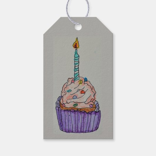 Happy Birthday Cup Cake Gift Label Cadeaulabel (Voorkant)