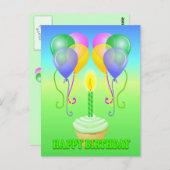 Happy Birthday Cupcake Balloons Briefkaart (Voorkant / Achterkant)