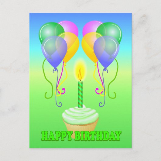 Happy Birthday Cupcake Balloons Briefkaart (Voorkant)