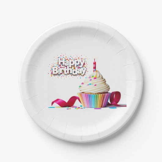 Happy Birthday Cupcake-Bord Papieren Bordje (Voorkant)