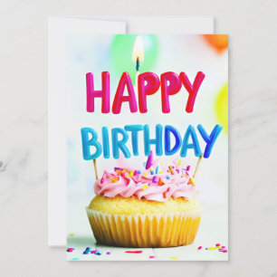 Happy Birthday Cupcake & Candle verjaardagsfeestje Kaart