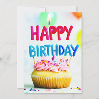 Happy Birthday Cupcake & Candle verjaardagsfeestje Kaart