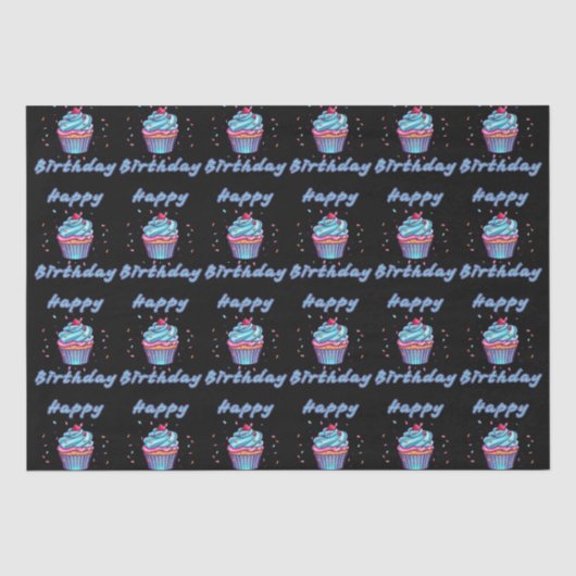 Happy Birthday Cupcake Confetti Tissue Paper Tissuepapier (Voorkant)