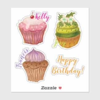 Happy Birthday Cupcake Custom-Cut Vinyl Sticker