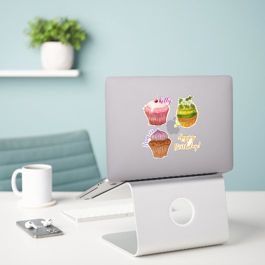 Happy Birthday Cupcake Custom-Cut Vinyl Sticker (Laptop op bureau)