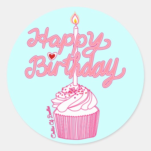 Happy Birthday Cupcake Doodle Art Sticker (Voorkant)