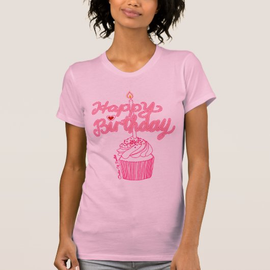 Happy Birthday Cupcake Doodle Art T-Shirt (Voorkant)