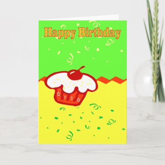 Happy Birthday Cupcake en Confetti Kaart (Voorkant)