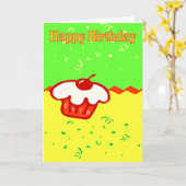 Happy Birthday Cupcake en Confetti Kaart (Gele Bloem)