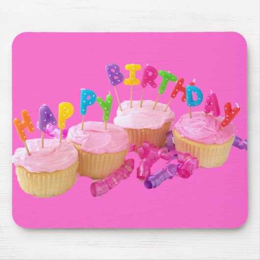 Happy Birthday Cupcake en kaarsen Muismat (Voorkant)