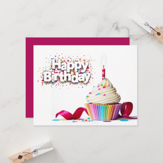 Happy Birthday Cupcake Kaart (Voorkant / Achterkant in situ)