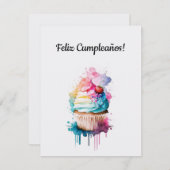 Happy Birthday Cupcake Kaart in het Spaans (Voorkant / Achterkant)