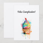 Happy Birthday Cupcake Kaart in het Spaans (Voorkant / Achterkant)