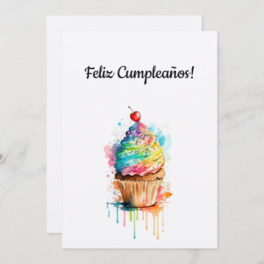 Happy Birthday Cupcake Kaart in het Spaans (Voorkant / Achterkant)