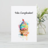 Happy Birthday Cupcake Kaart in het Spaans (Staand voorkant)