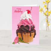 Happy Birthday cupcake-kaart Kaart (Gele Bloem)