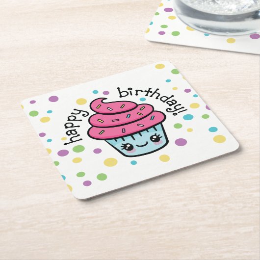 Happy Birthday Cupcake onderzetters (Schuin)