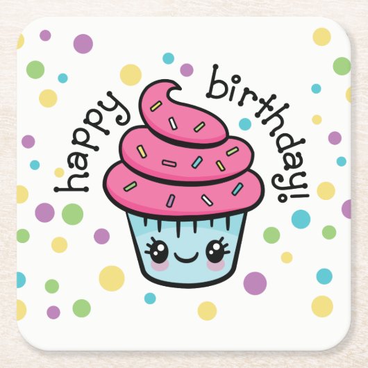 Happy Birthday Cupcake onderzetters (Voorkant)