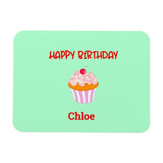Happy Birthday Cupcake op persoonlijke titel Magneet (Horizontaal)