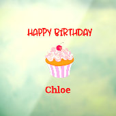 Happy Birthday Cupcake op persoonlijke titel  Raamsticker (Vel 3)