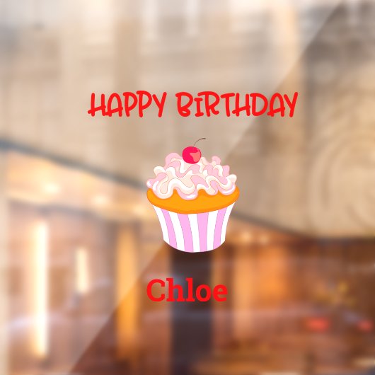 Happy Birthday Cupcake op persoonlijke titel  Raamsticker (Vel 2)