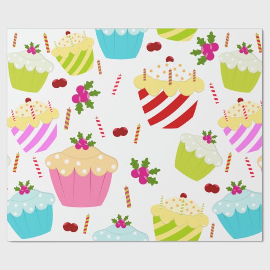Happy Birthday Cupcake Pattern Cadeaupapier (Vlak)
