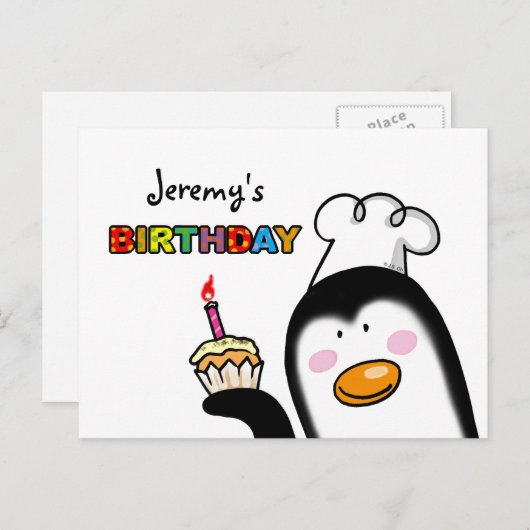Happy Birthday cupcake pinguïn chef-kok Briefkaart (Voorkant / Achterkant)