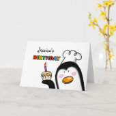 Happy Birthday cupcake pinguïn chef-kok Kaart (Gele Bloem)