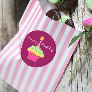 Happy Birthday Cupcake Ronde Sticker