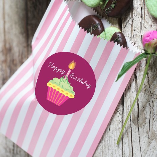 Happy Birthday Cupcake Ronde Sticker