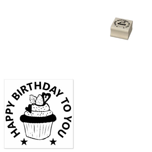 HAPPY BIRTHDAY CUPCAKE RUBBER STAMP RUBBERSTEMPEL (Gestempeld)