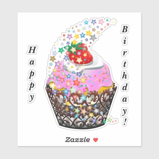 Happy Birthday Cupcake Sticker (Vel)