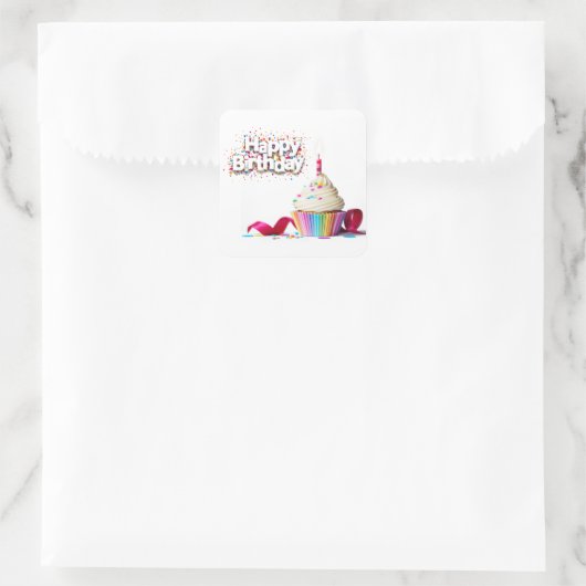 Happy Birthday Cupcake Vierkante Sticker (Tas)