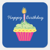 Happy Birthday Cupcake Vierkante Sticker (Voorkant)