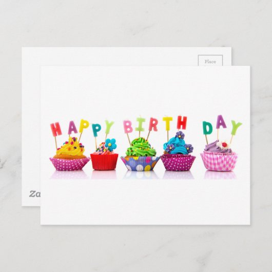 Happy Birthday Cupcakes Briefkaart (Voorkant / Achterkant)