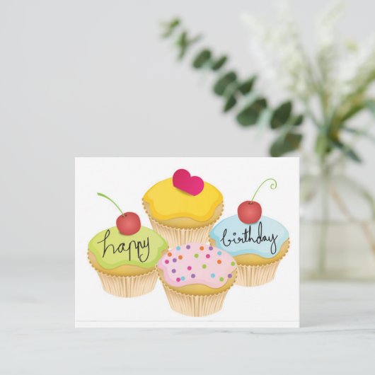 Happy Birthday Cupcakes Briefkaart (Staand voorkant)