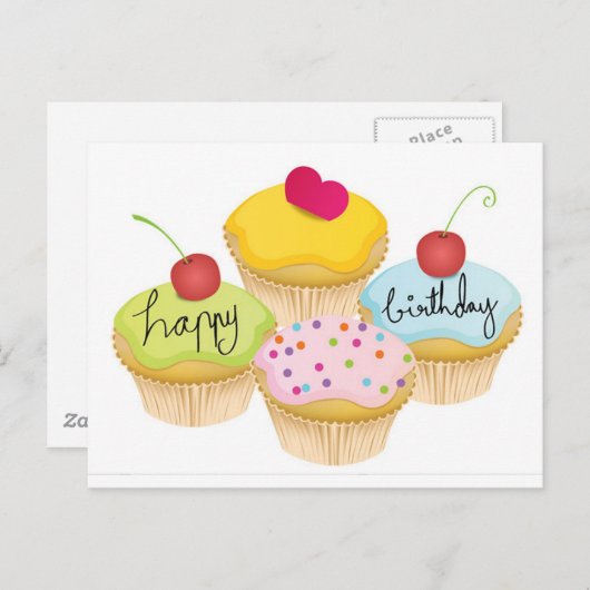 Happy Birthday Cupcakes Briefkaart (Voorkant / Achterkant)