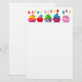 Happy Birthday Cupcakes Briefpapier (Voorkant / Achterkant)